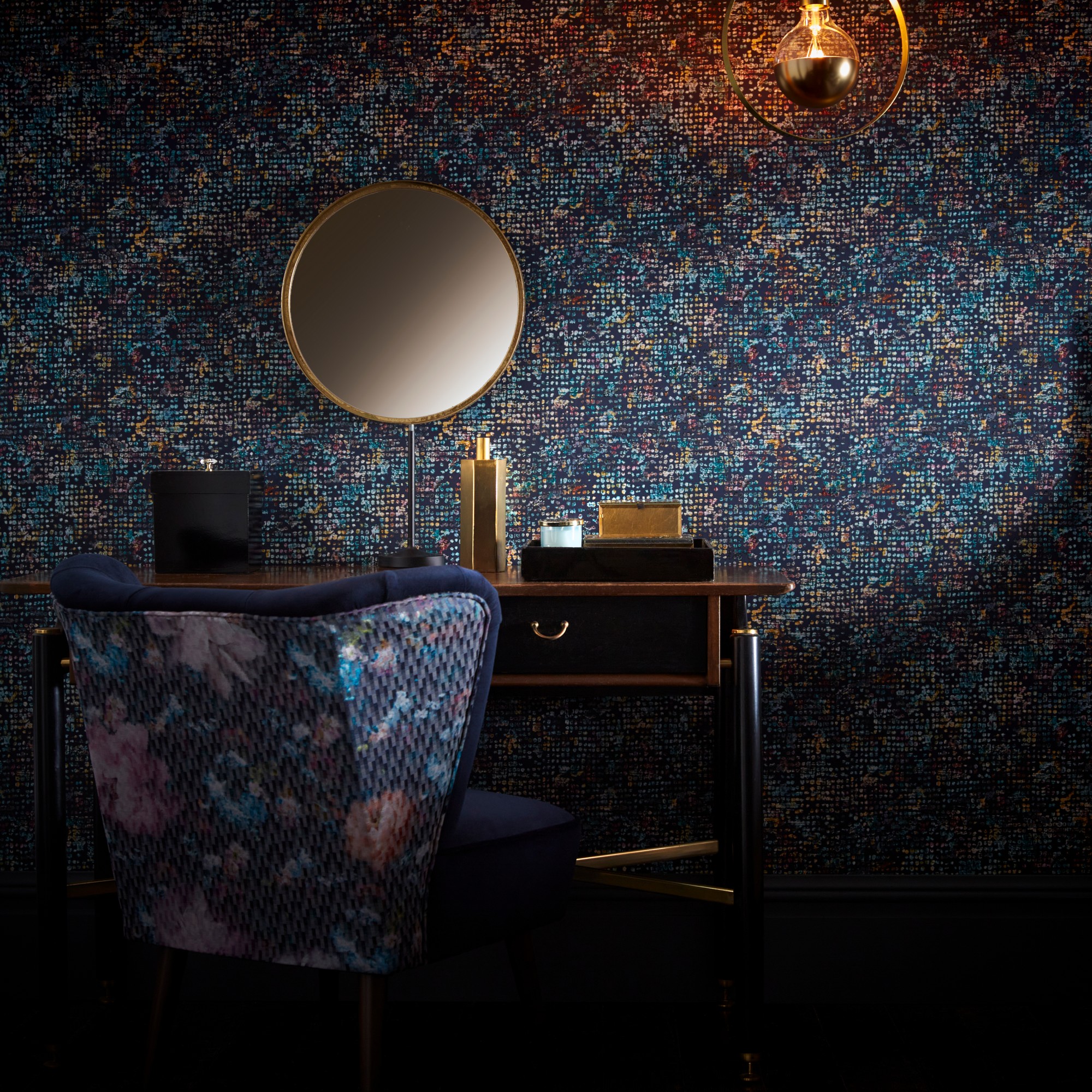 Scintilla Wallpaper W0154 01 By Clarke And Clarke In Midnight Blue